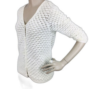 Vintage Ralph Lauren Hand Knit Ivory Cardigan Sweater 3/4 Sleeve Petite XS/S